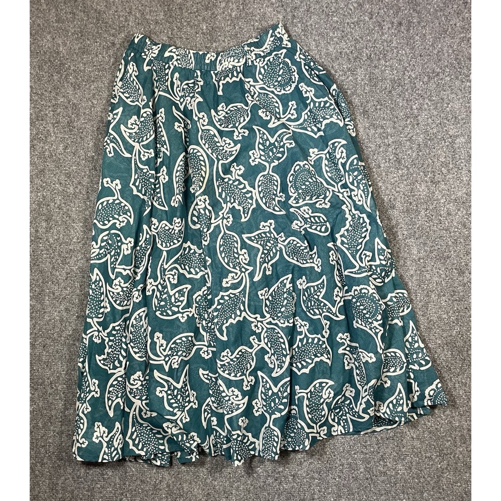 Vintage Liz Sport Paisley Skirt Size 4P Teal White Pullon Pockets Batik Print